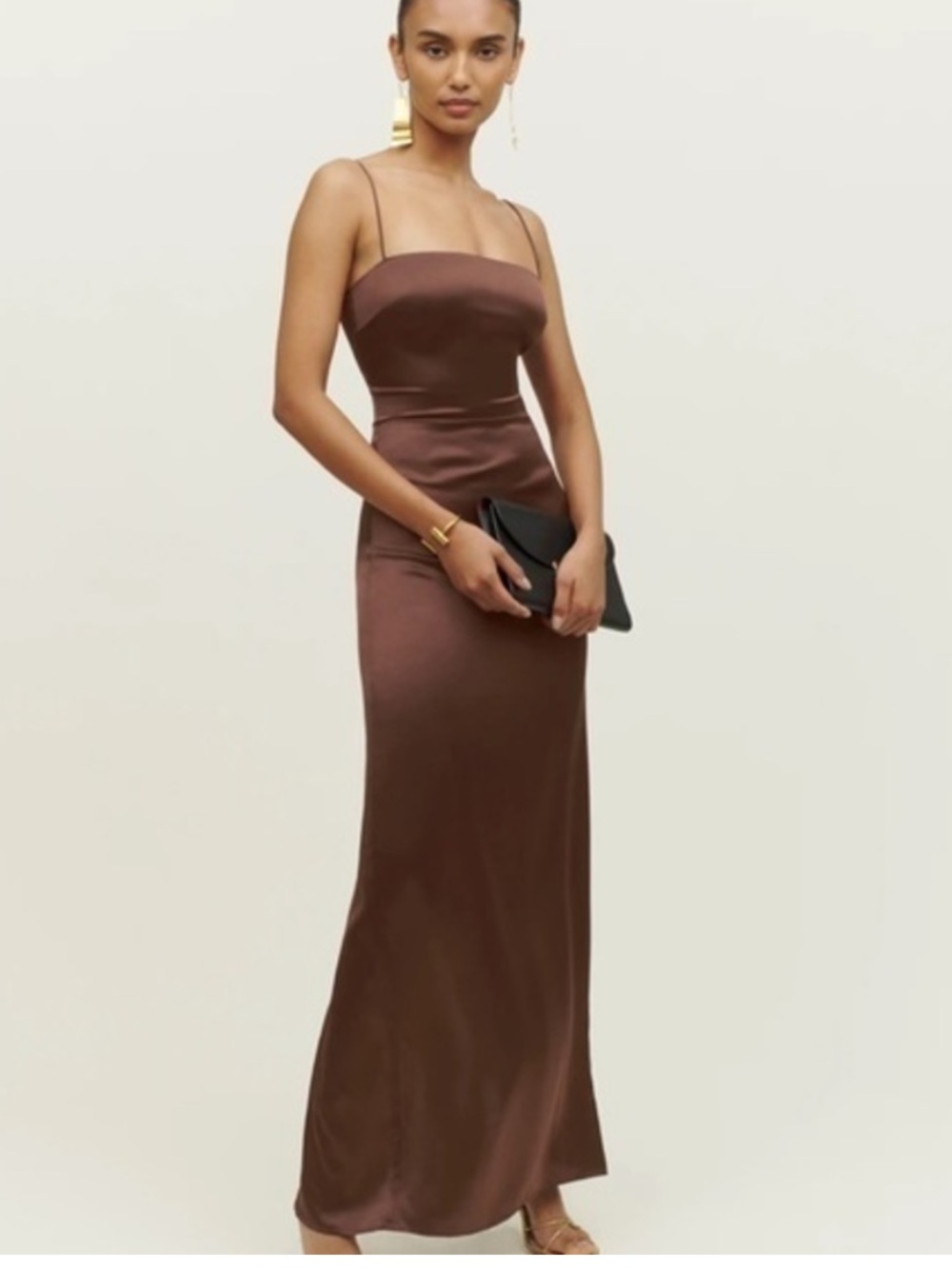 Reformation Frankie Silk Dress in Cafe